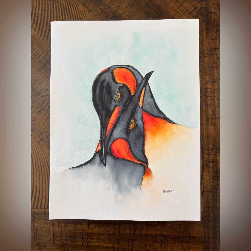 Original Watercolor Painting – “Embrace” Penguin Portrait (9x12)
